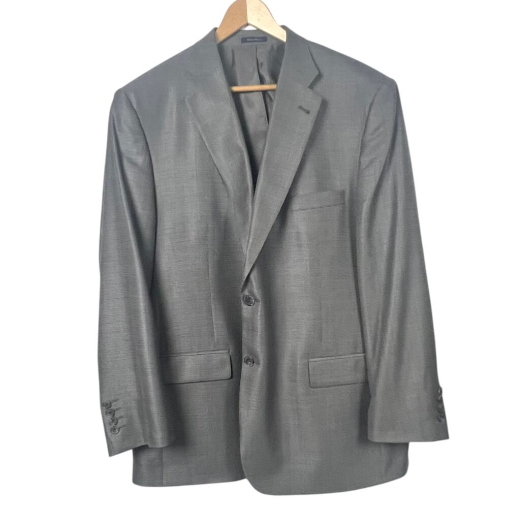 Turnbury Men's 48R Wool Silk Blend Gray Black Two-Button Blazer Jacket Career